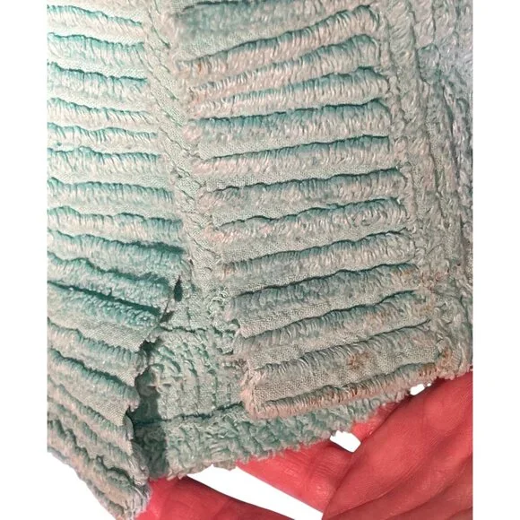 Chenille Button-Front Housecoat 1X Aqua Blue Long Sleeves Dual Pockets VTG READ - Picture 9 of 10